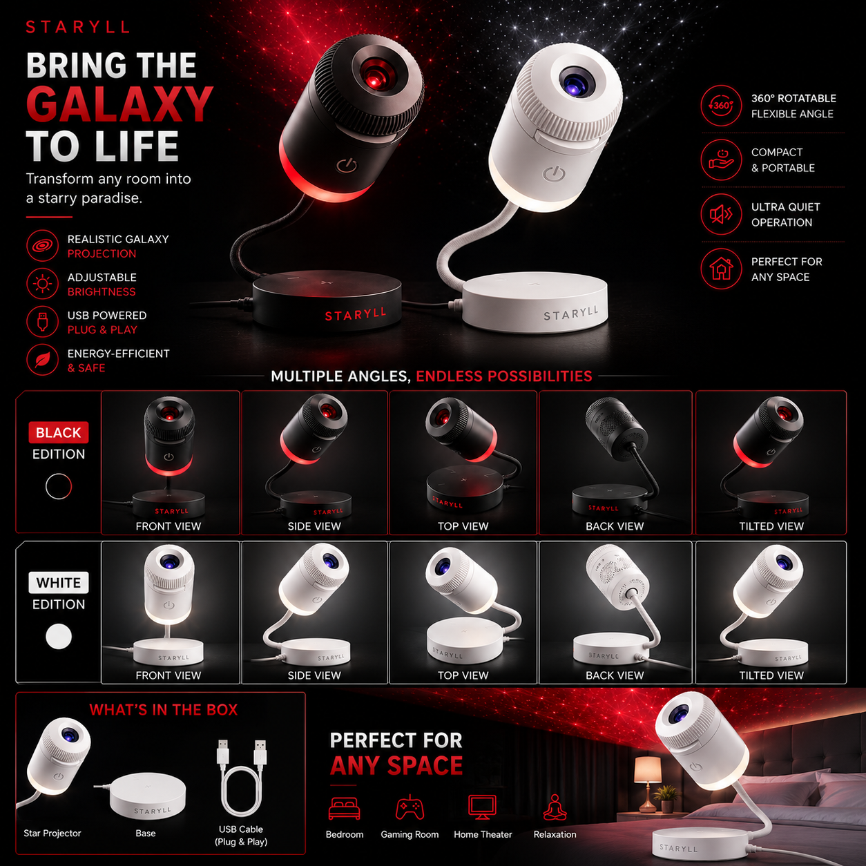 Aurora Galaxy Projection Lamp – Turn Any Room Into a Magical Starry Paradise