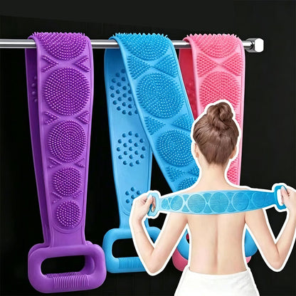 Long, Double-Sided Bath Scrubber; Stretchable Design for Reaching The Back; Painlessly Exfoliates And Removes Dead Skin While Massaging The Body; Suitable for Men And Women Year-Round; Random Color; Household Bath Accessory