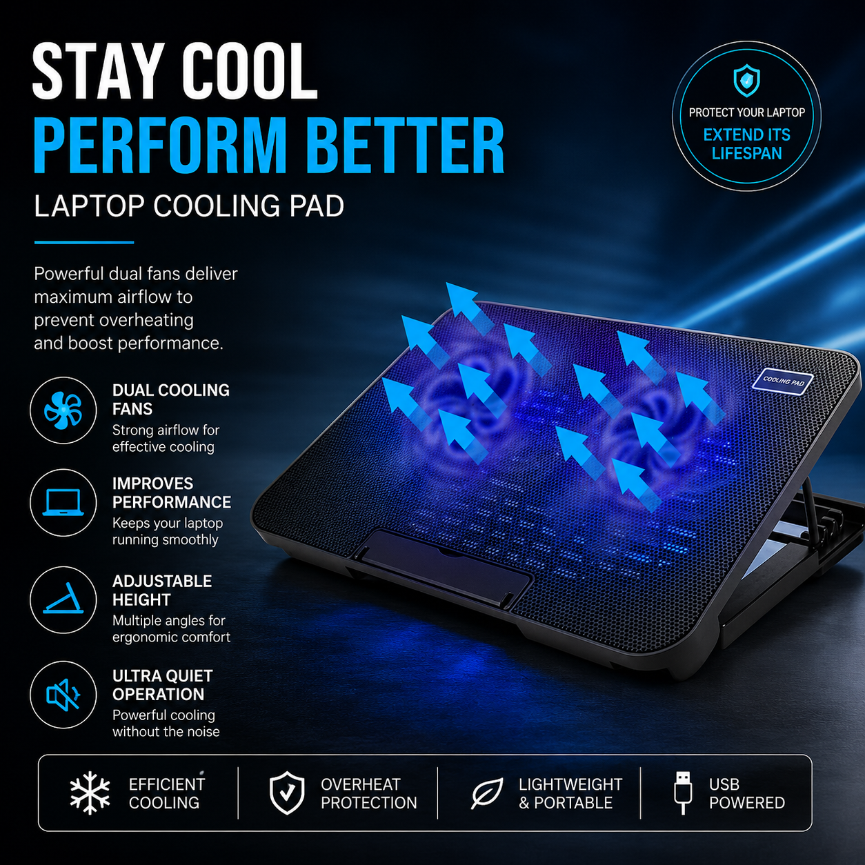 Dual Fan Laptop Cooling Pad
