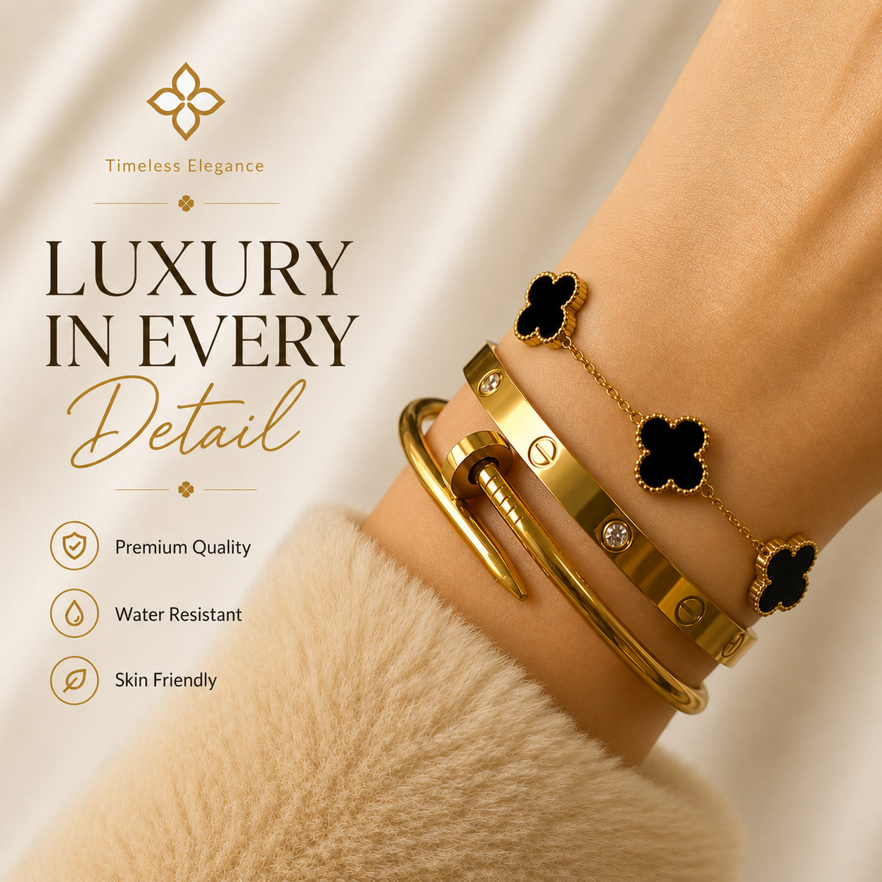 Luxury Gold Clover Bracelet Set