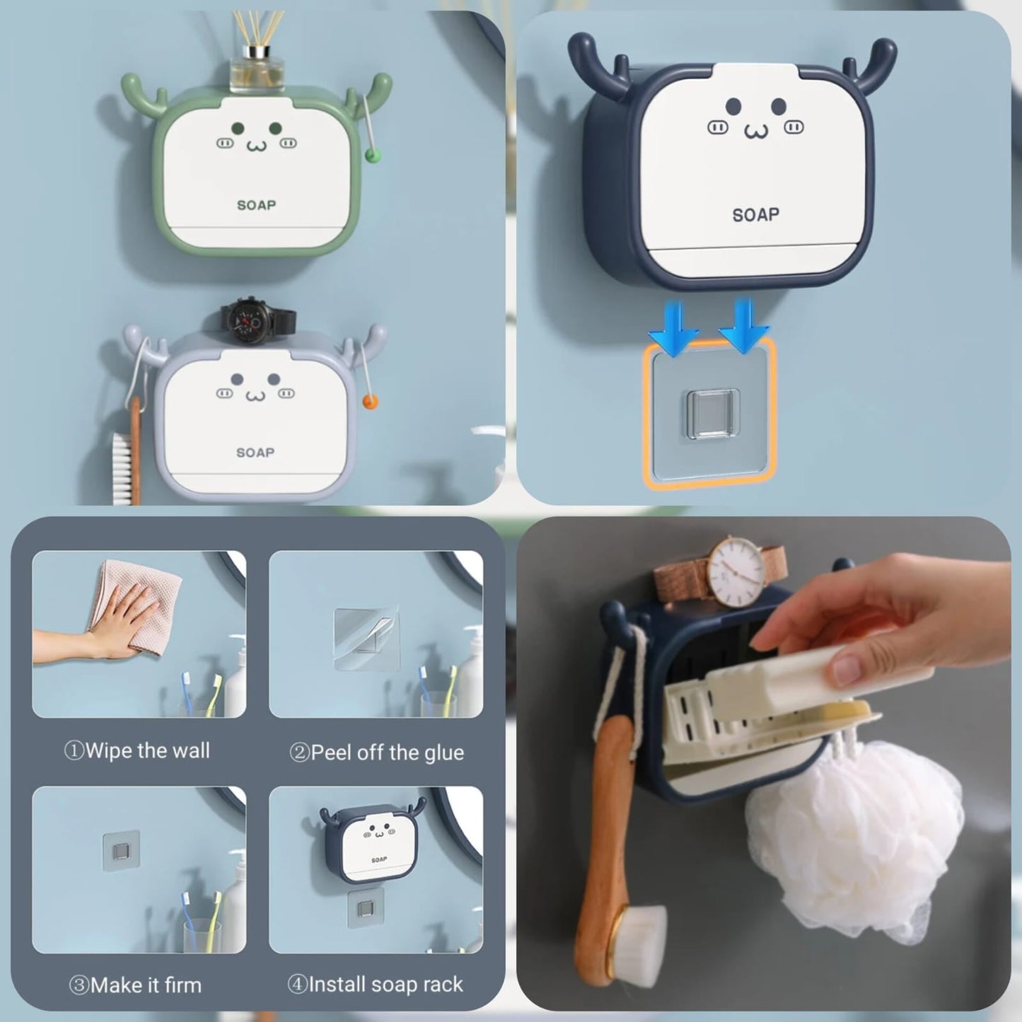 Cute Wall-Mounted Soap Rack – Pack of 2