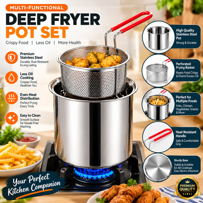 1.2L Stainless Steel Deep Frying Pot with Strainer Basket